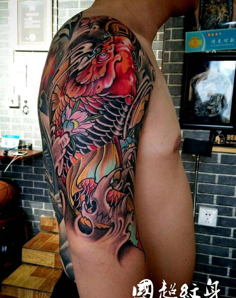 遮盖  鱼纹身图片_手臂新传统鱼纹身图案