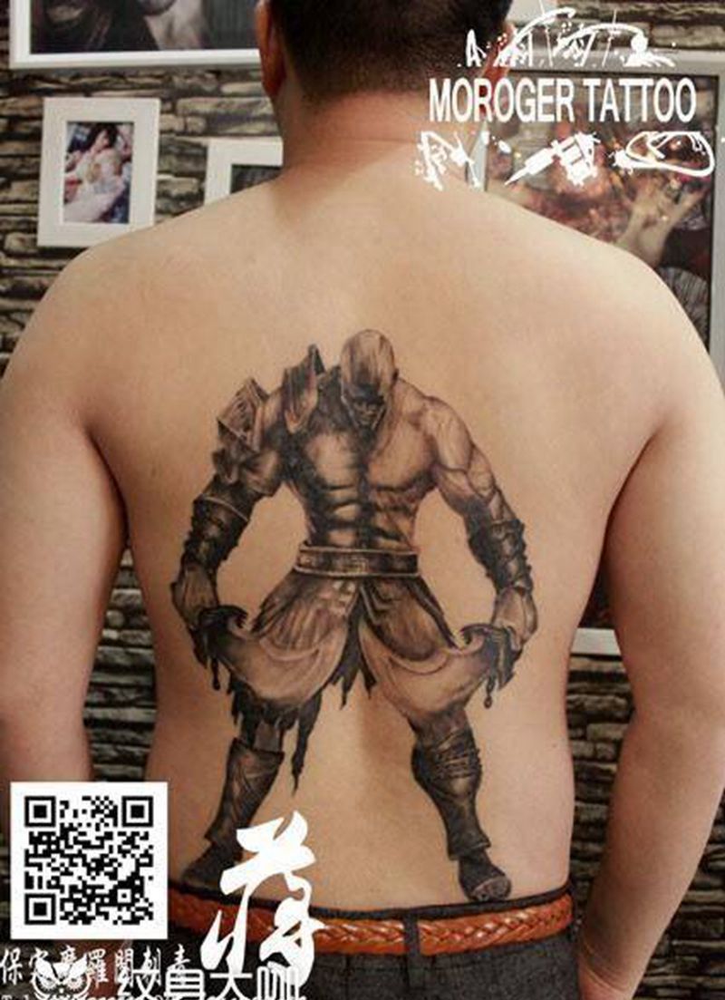 战神奎爷纹身图片_成品背部写实欧美肖像原创鬼神人物3D宗教纹身图案