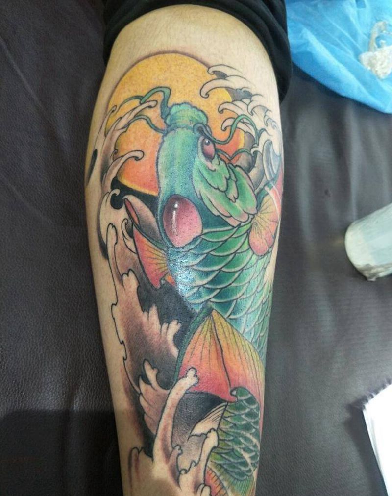 小腿锦鲤纹身图片