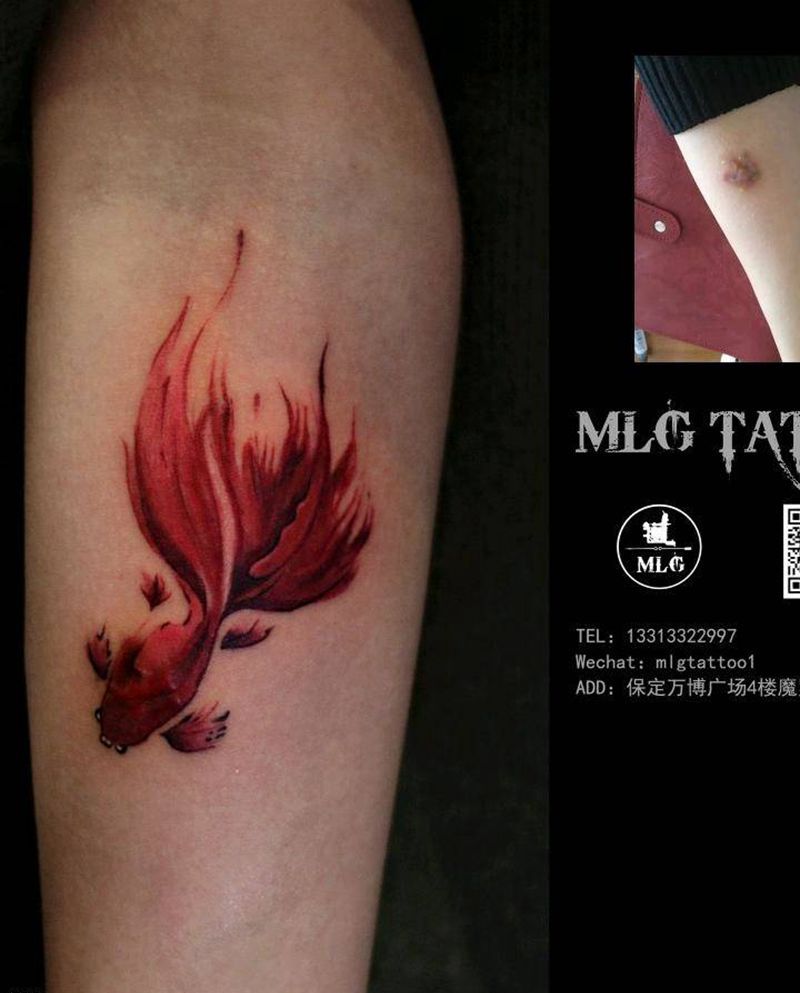 水墨金鱼【遮盖】纹身图片