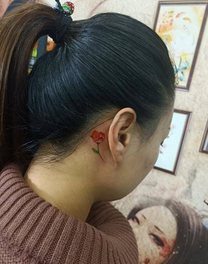 耳后小清新纹身图片