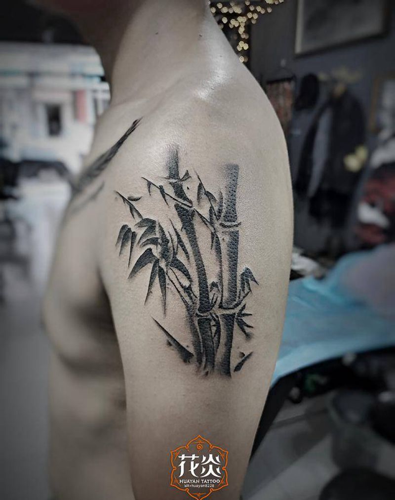 竹子纹身图片_肩部新传统竹子纹身图案