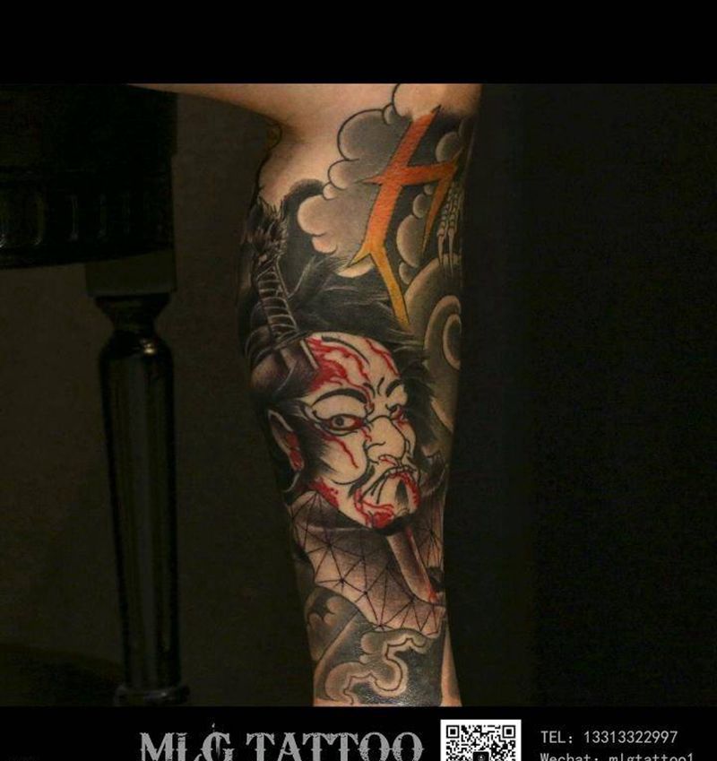 日式传统纹身图片_腿部新传统纹身图案