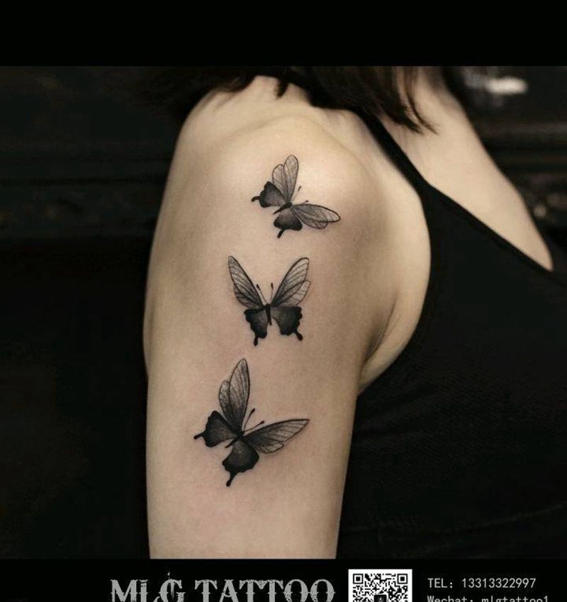 花蝴蝶纹身图片_手臂水墨纹身图案