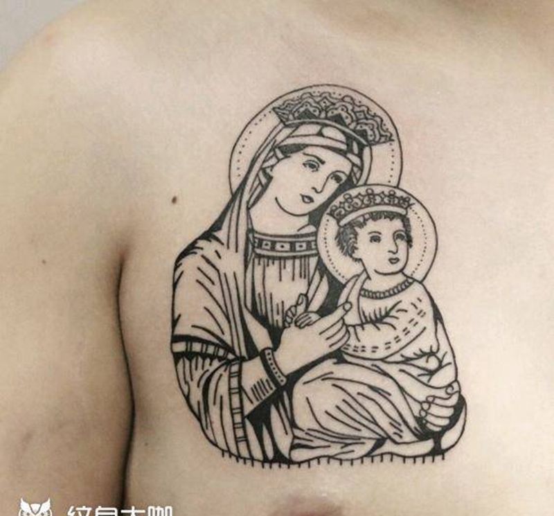 圣母纹身图片_胸部图腾纹身图案