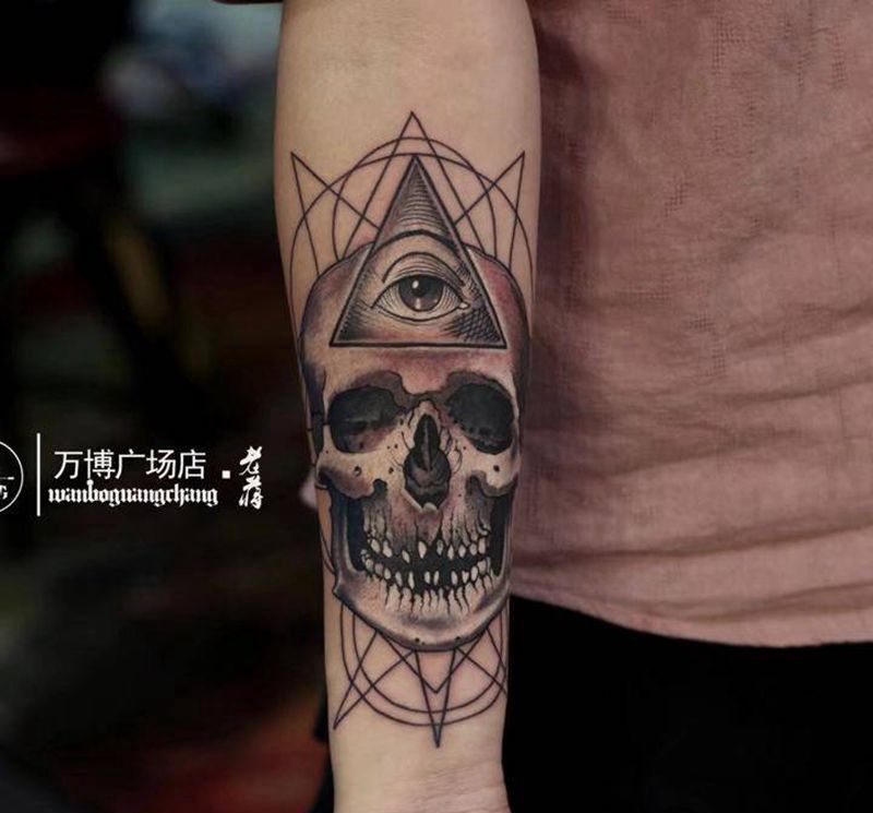 骷髅 上帝之眼纹身图片_成品手臂欧美写实几何人物宗教原创图腾纹身图案