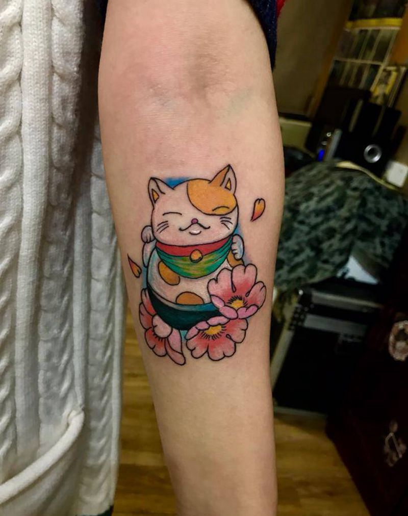 招财猫纹身图片