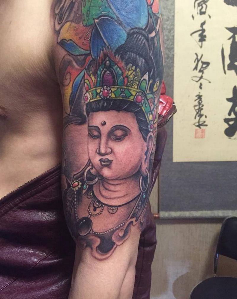 大臂覆盖菩萨！纹身图片