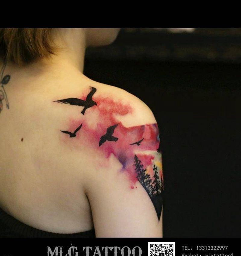 晕染纹身图片_手臂水彩纹身图案