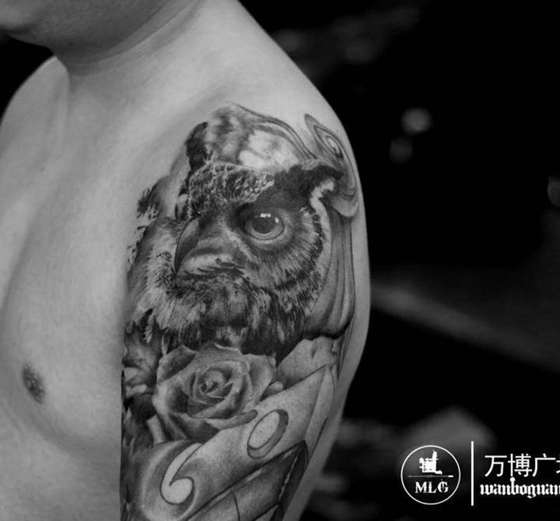 欧美死亡花臂纹身图片_成品手臂欧美写实人物植物宗教原创3D纹身图案