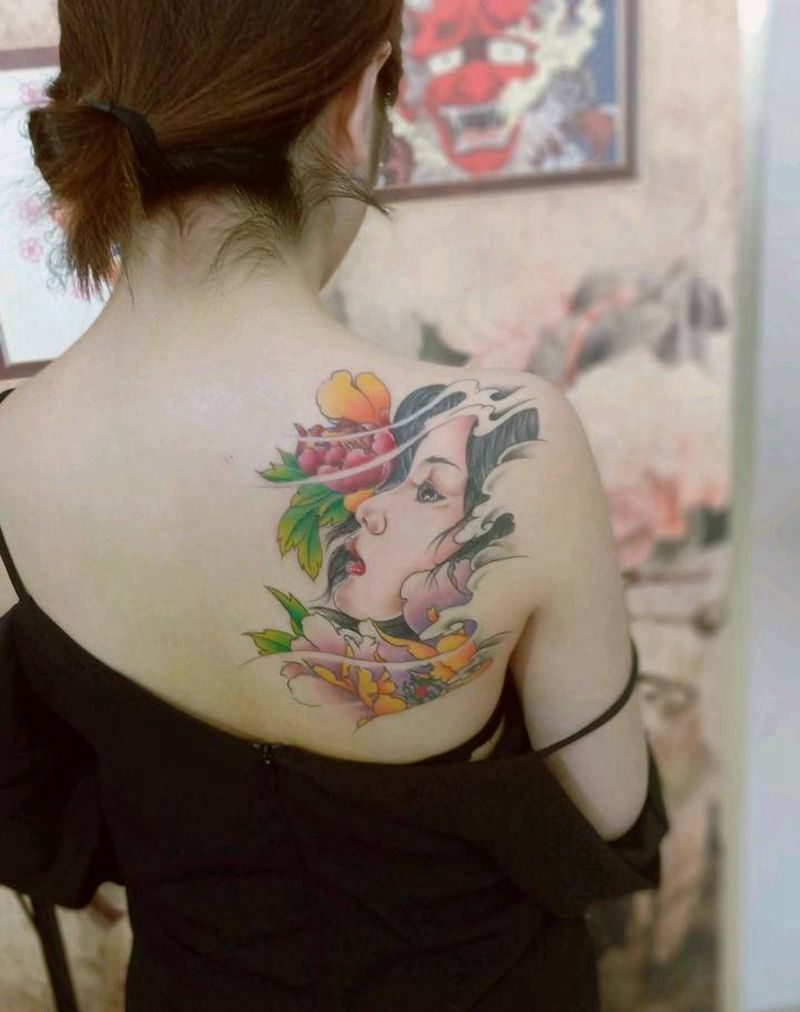 艺妓纹身图片_肩部纹身图案