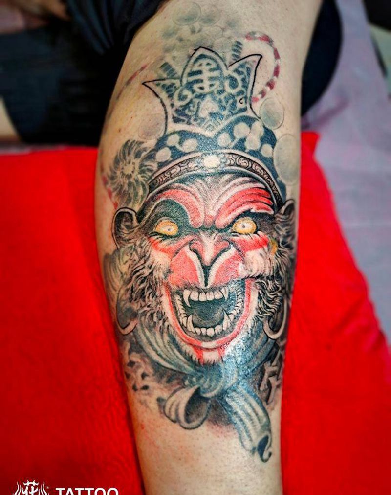 齐天大圣孙悟空纹身图片_腿部新传统齐天大圣纹身图案