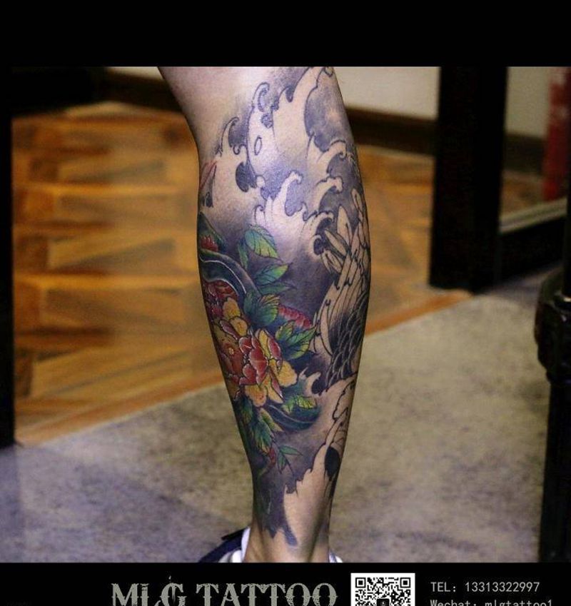 传统包小腿纹身图片_腿部新传统纹身图案