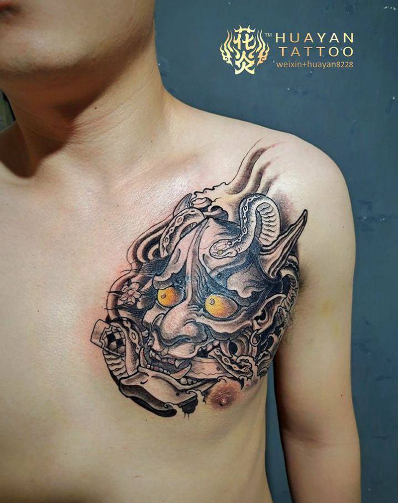 般若纹身图片_胸部新传统般若纹身图案