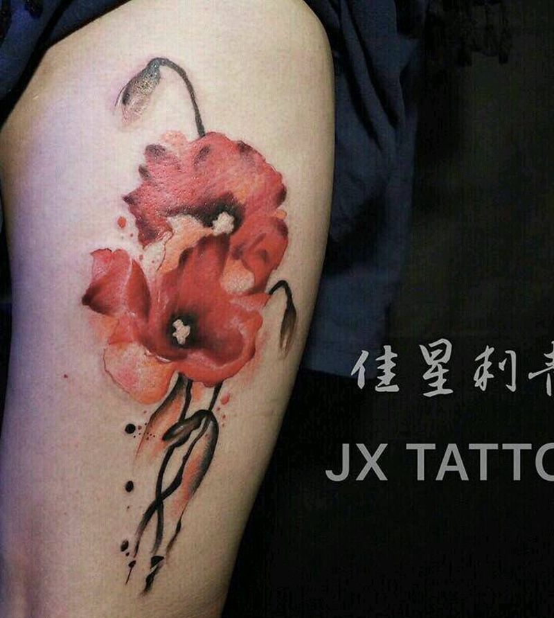 泼墨花纹身图片