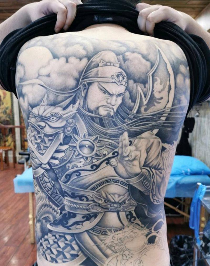 关公纹身图片_背部新传统沧州纹身纹身图案