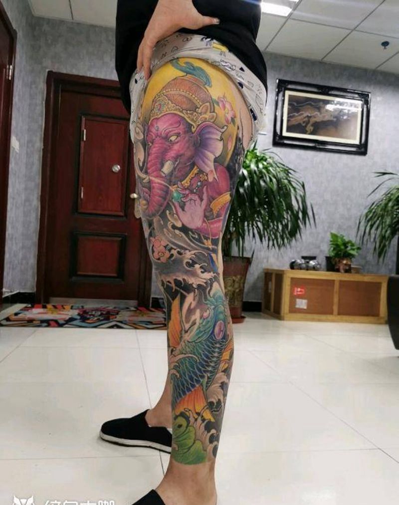 花腿纹身图片_腿部纹身图案