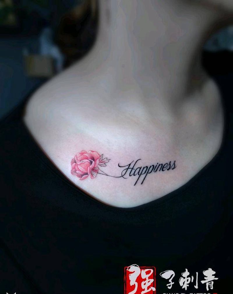 锁骨小清新字母纹身图片_肩部颈部新传统水彩纹身图案