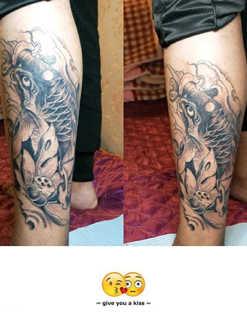 小腿单侧鱼纹身图片