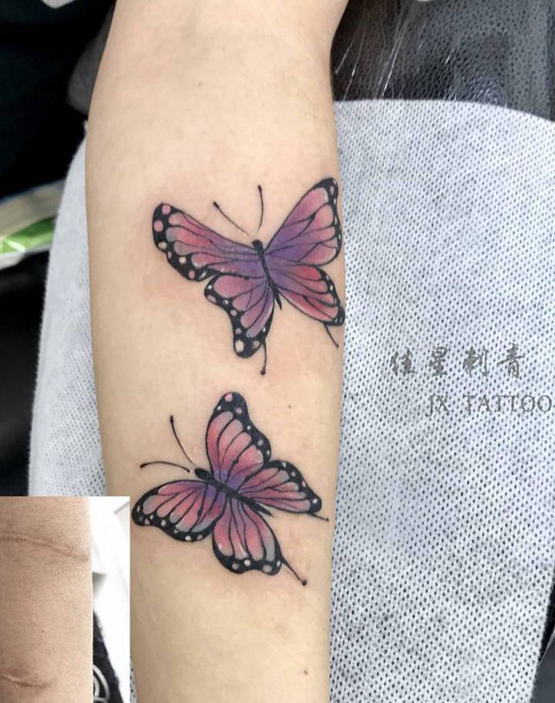 遮盖疤痕纹身图片_手臂水彩纹身图案