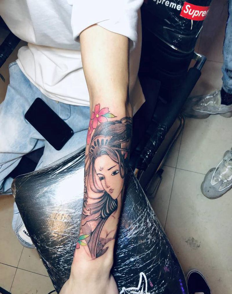 艺伎纹身图片_手臂手部新传统纹身图案