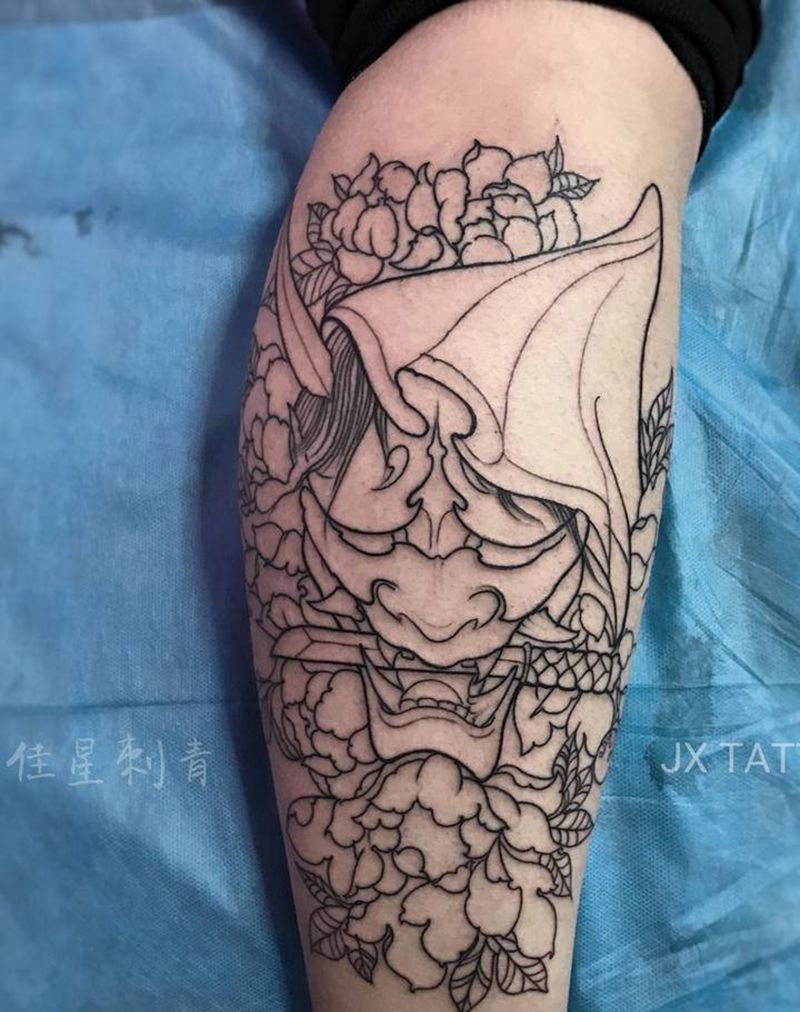 般若未完纹身图片_腿部纹身图案