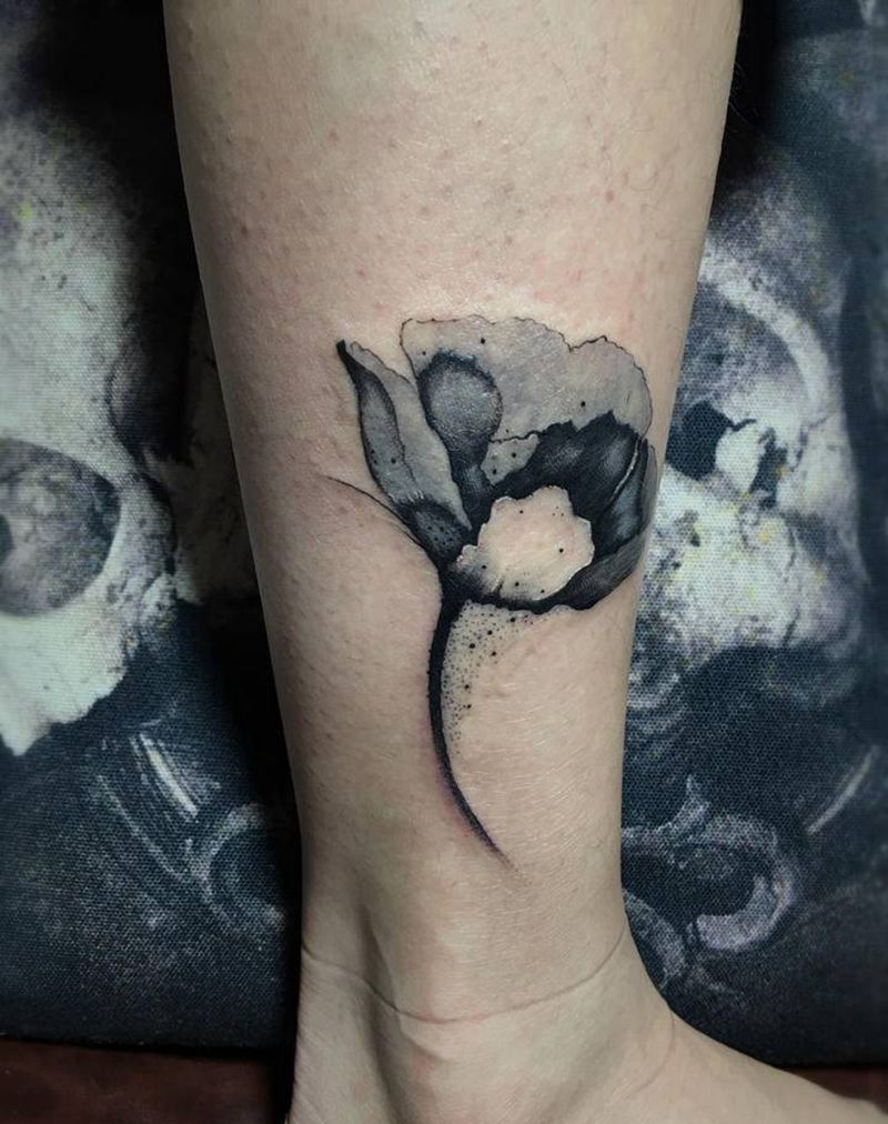 花。水墨中国风纹身图片_脚部腿部花花泼墨纹身图案