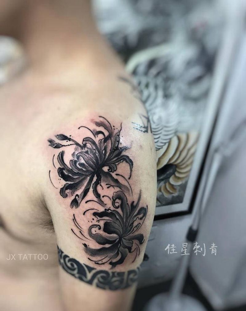 彼岸花纹身图片_手臂水墨纹身图案