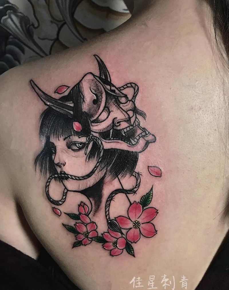 艺妓般若纹身图片_背部艺妓纹身图案