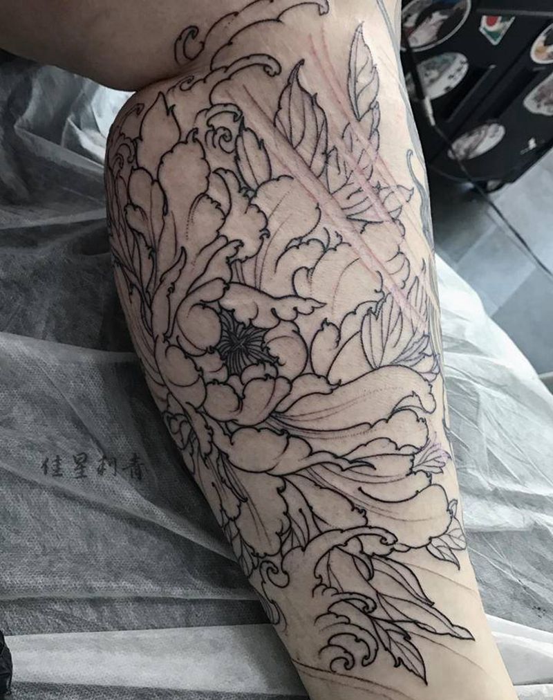 谛听未完纹身图片_腿部新传统纹身图案