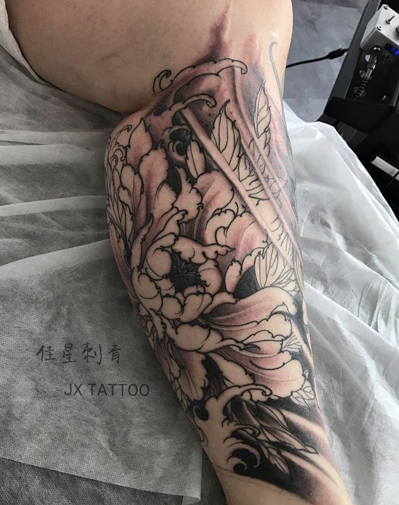 未完纹身图片_腿部新传统纹身图案