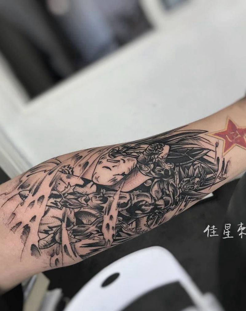 今日工纹身图片_手臂点刺纹身图案