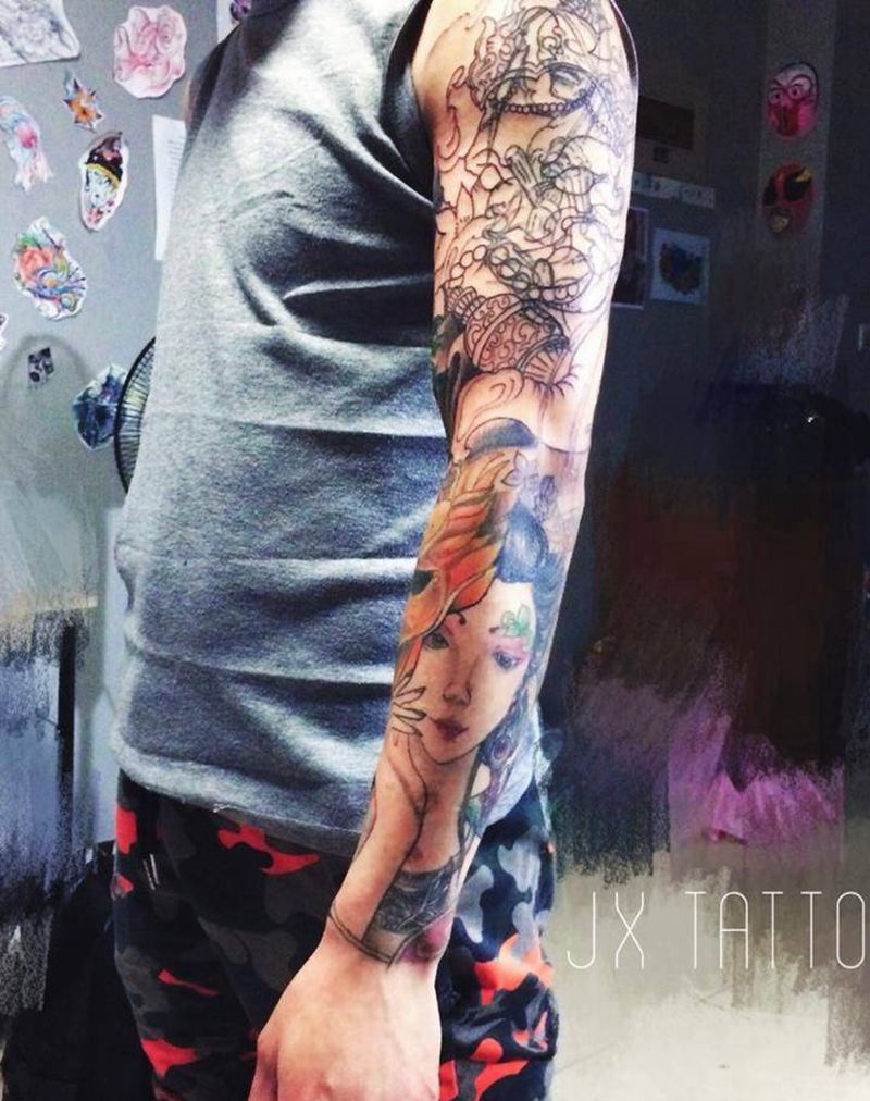 花臂未完纹身图片