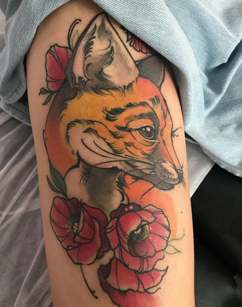 恢复后纹身图片_腿部狐狸纹身图案