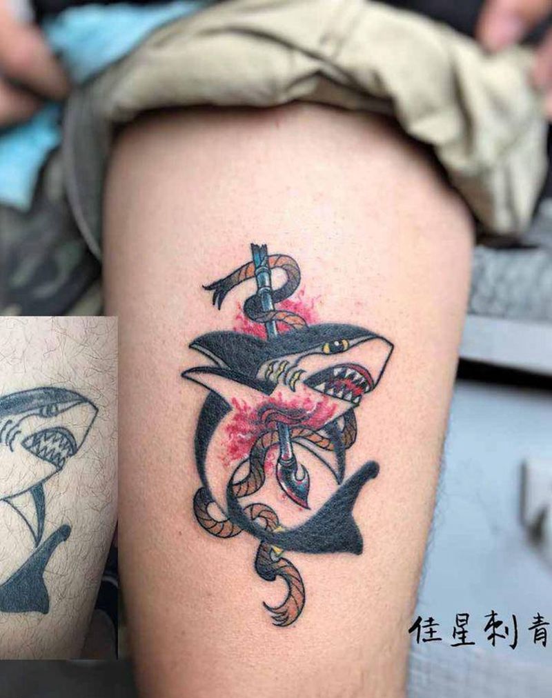 修改修改纹身图片_腿部Old School纹身图案