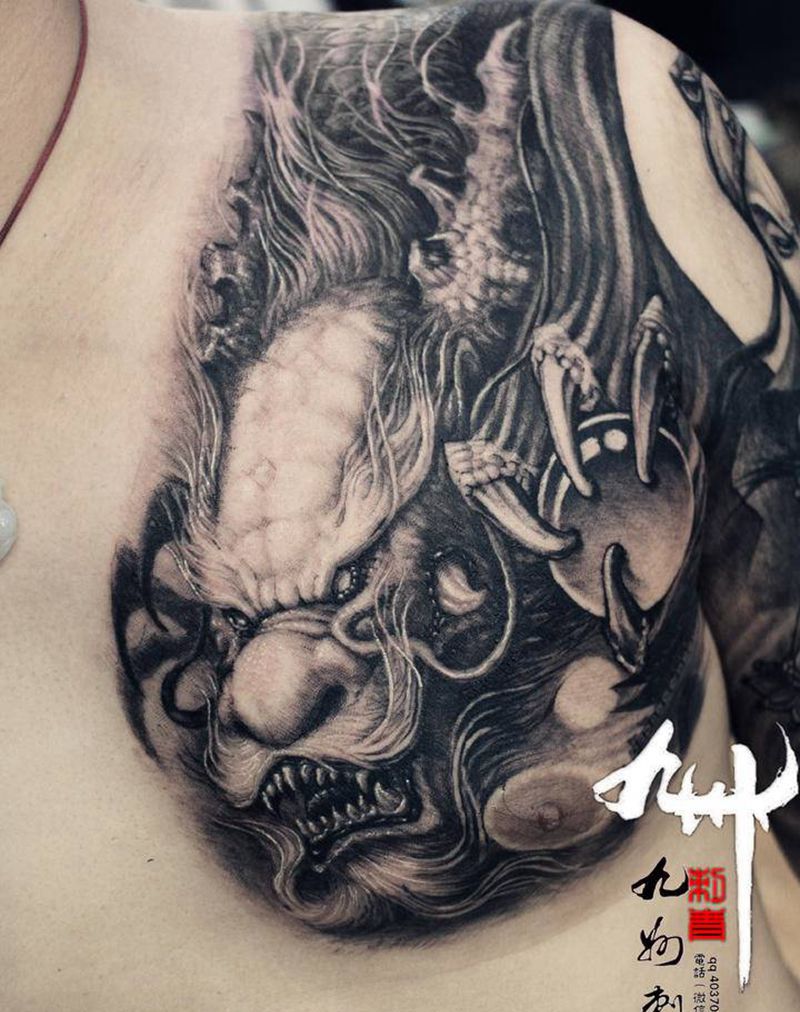 义胆忠魂纹身图片_肩部胸部新传统欧美写实原创纹身图案