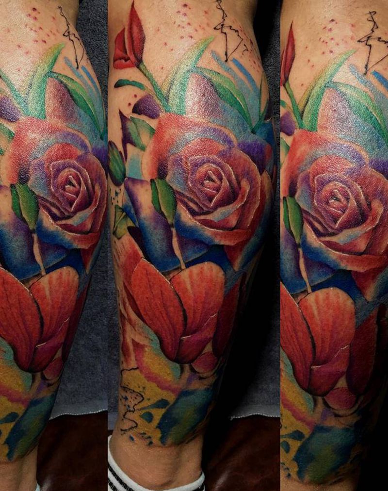 水墨玫瑰。花。纹身图片_脚部臀部纹身图案