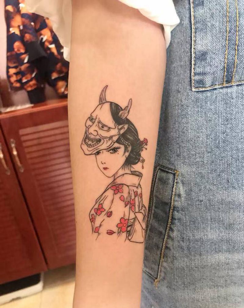 艺妓纹身图片_手臂新传统艺妓纹身图案