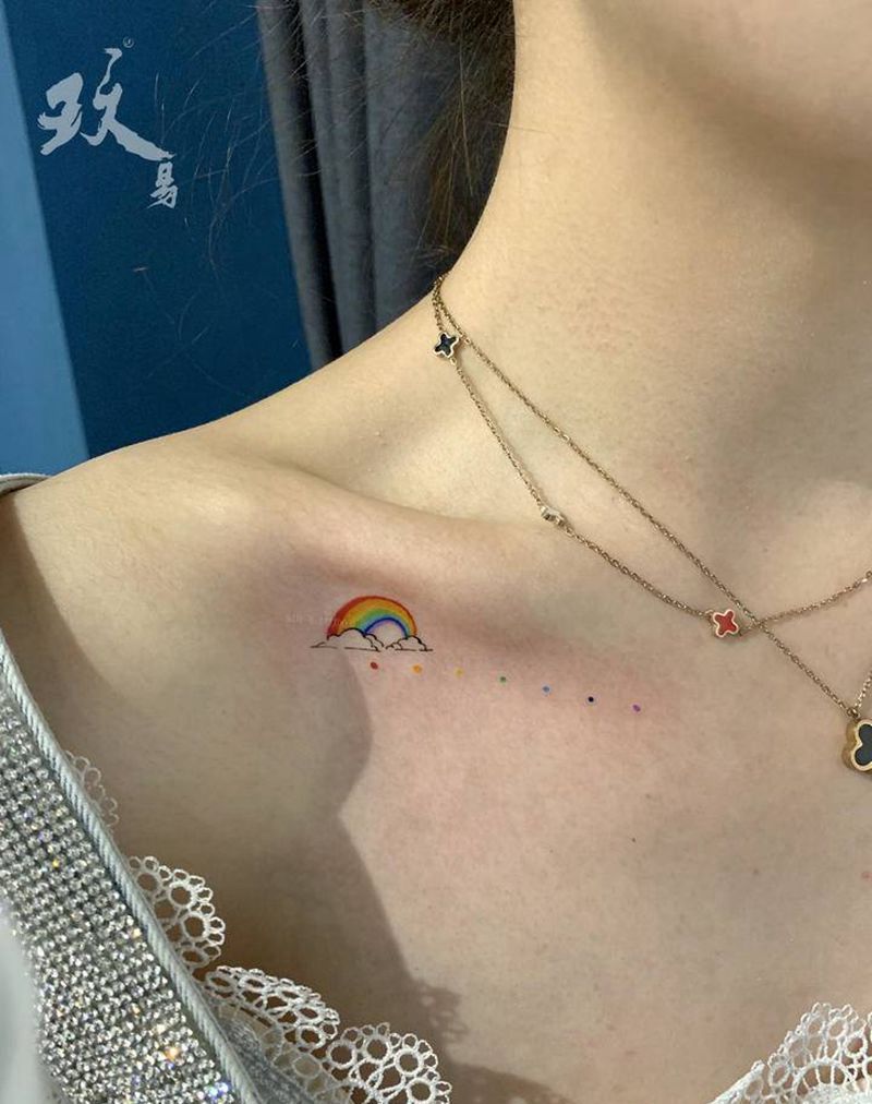 彩虹纹身图片_颈部几何水彩纹身图案