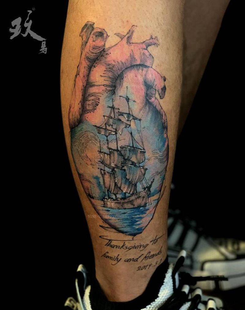 重生纹身图片_腿部水彩纹身图案