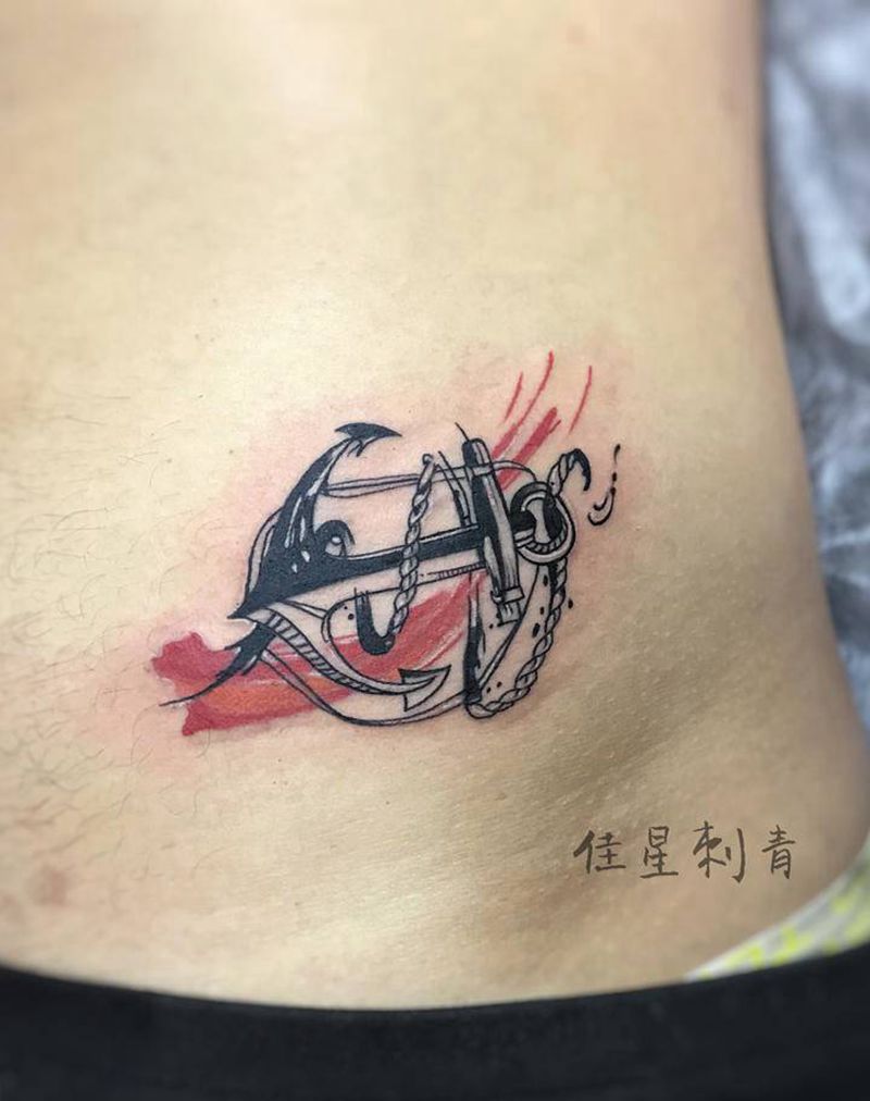 ⚓️纹身图片_腰部水彩纹身图案