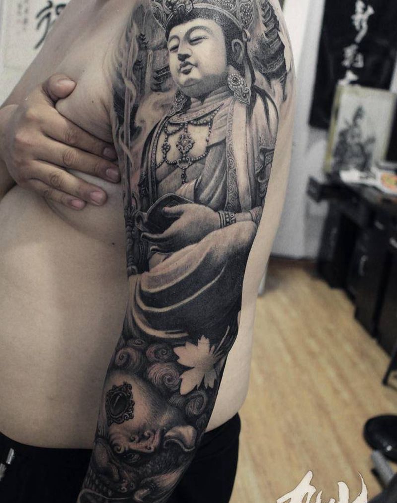 文殊菩萨纹身图片_手臂新传统原创纹身图案