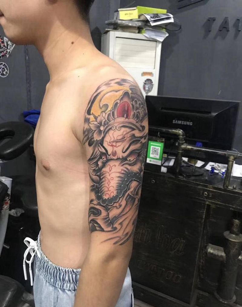 象神纹身图片_手臂新传统纹身图案