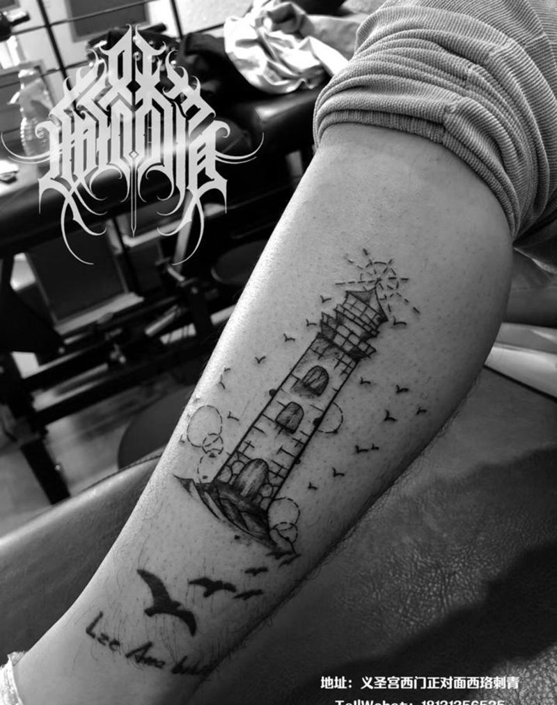 灯塔*帆船纹身图片_腰部腿部Old SchoolNew School纹身图案