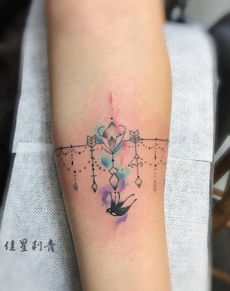 小清新纹身图片_手臂水彩纹身图案