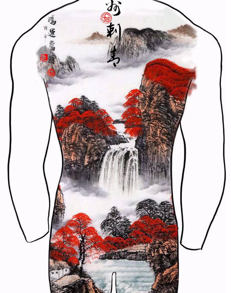 国风山水纹身图片_手稿纹身图案