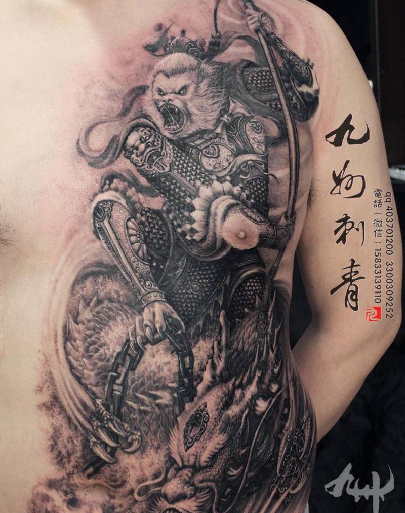 疯猴纹身图片_腹部原创纹身图案