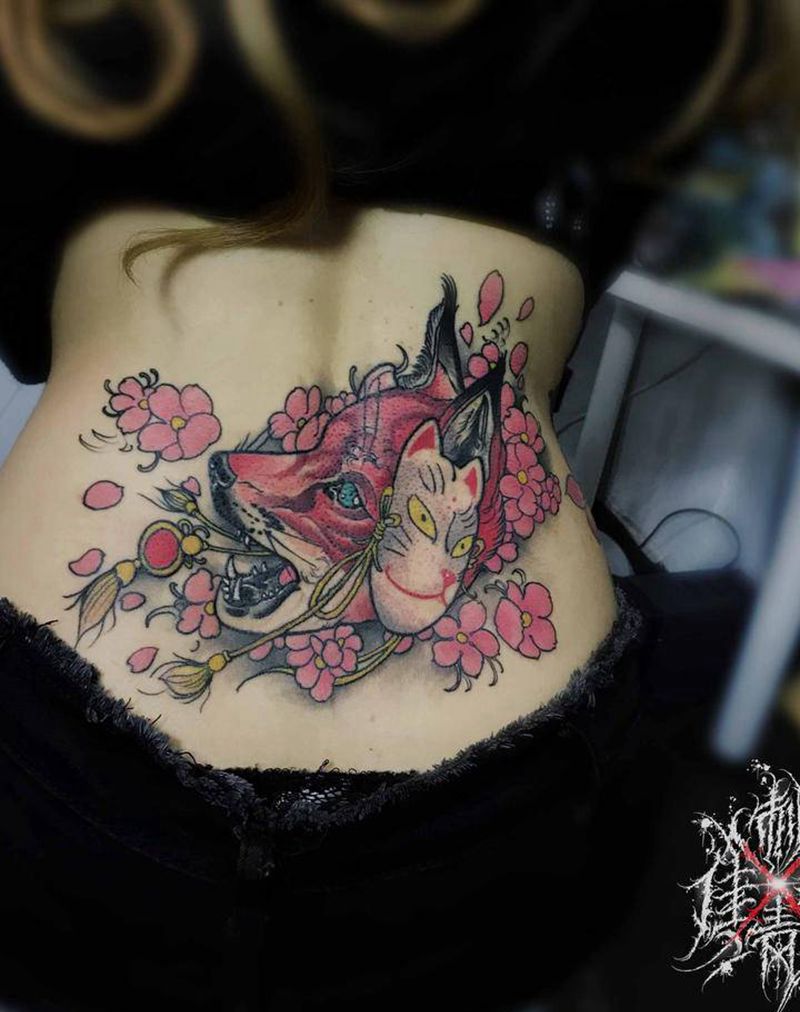 小狐狸纹身图片_腰部New School纹身图案