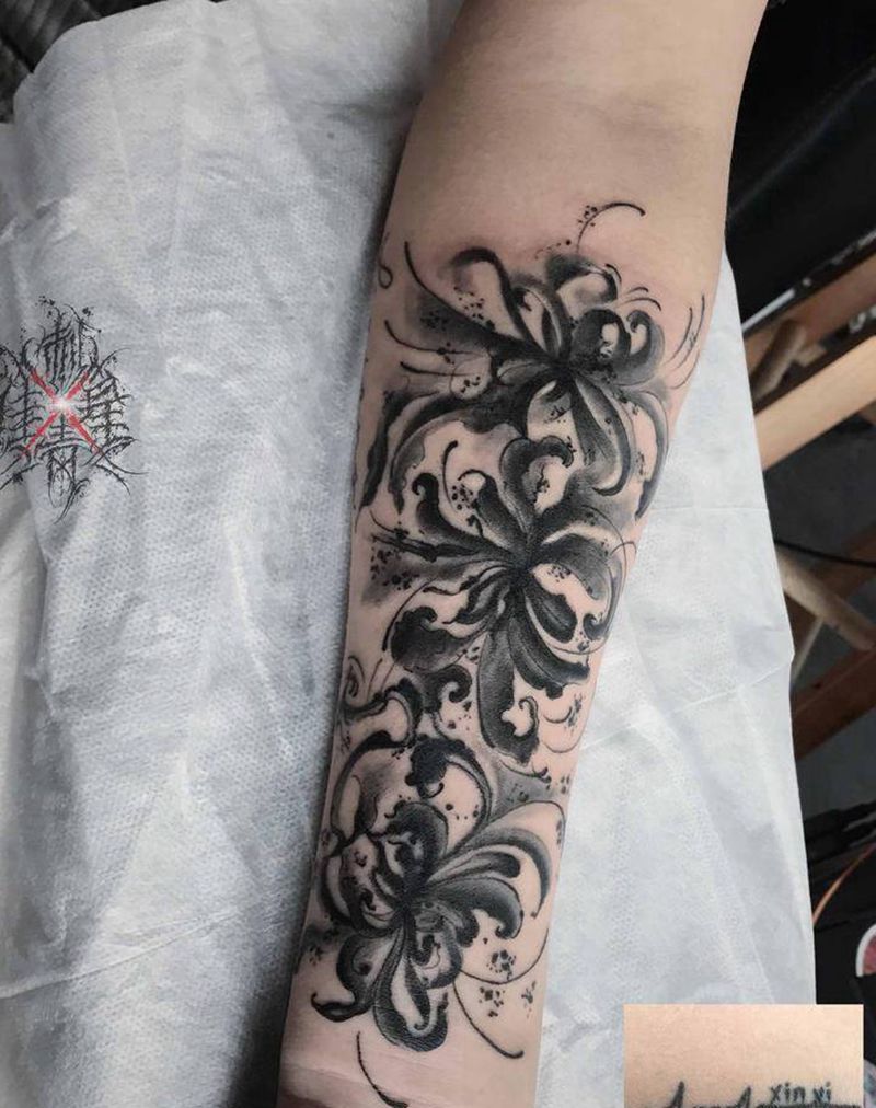 遮盖纹身图片_手臂水墨彼岸花纹身图案
