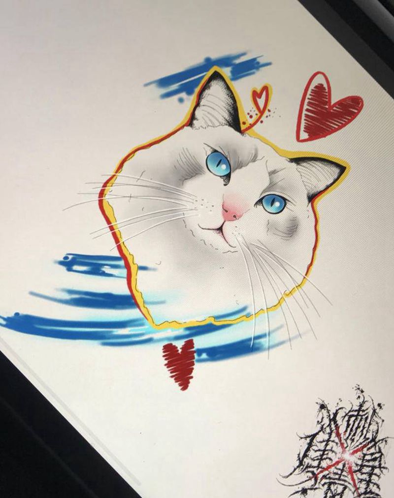 两只小可爱纹身图片_水彩猫狗纹身图案